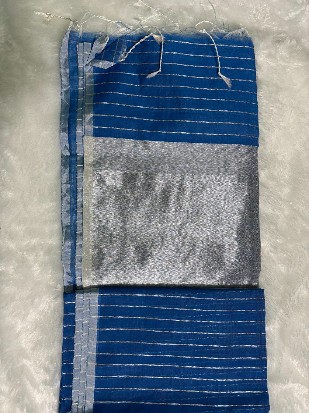 Blue Silver Zari Linen Silk Saree